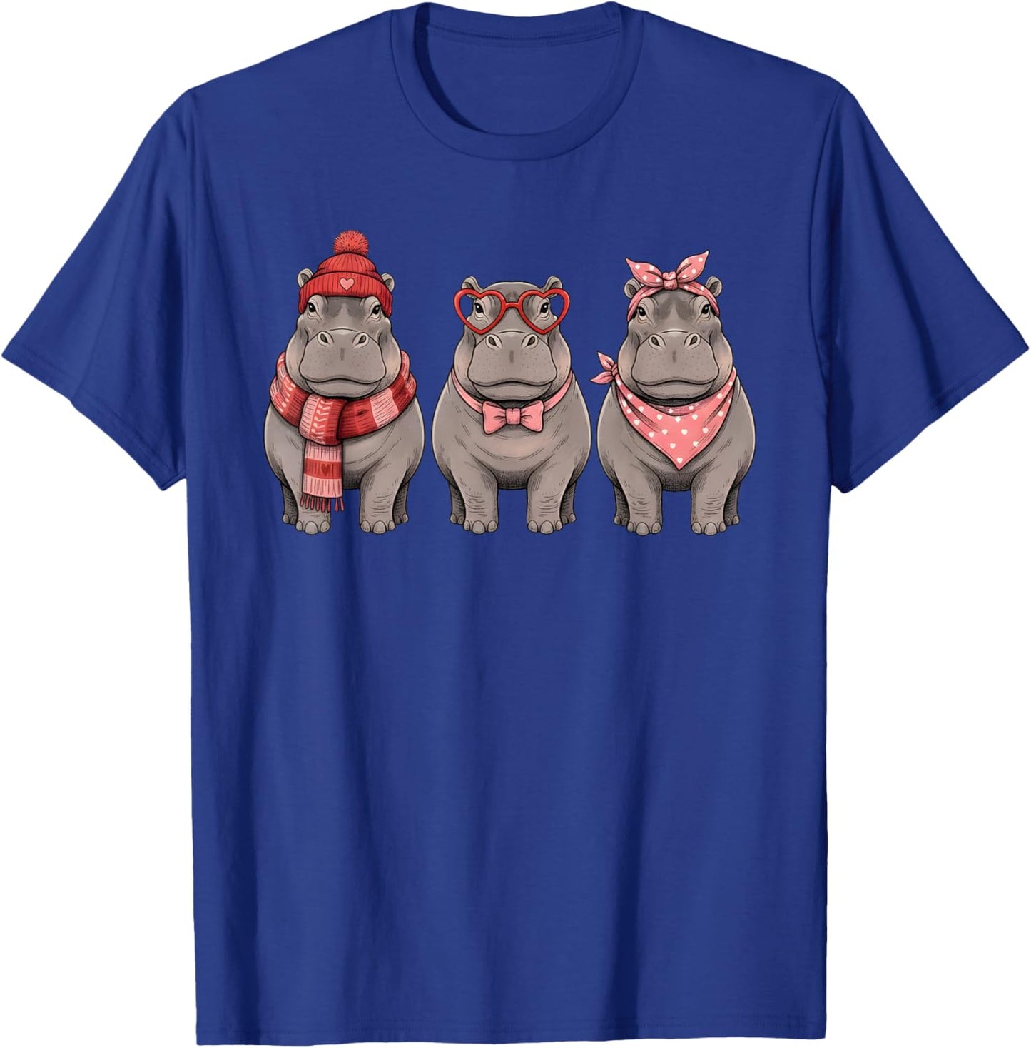 Retro Hippo Cute Valentine Safari Animal T-Shirt - T-Shirt | Royal