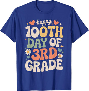 Happy 100th Day of 3rd Grade Hearts Flowers Teacher Kids T-Shirt - T-Shirt | Royal