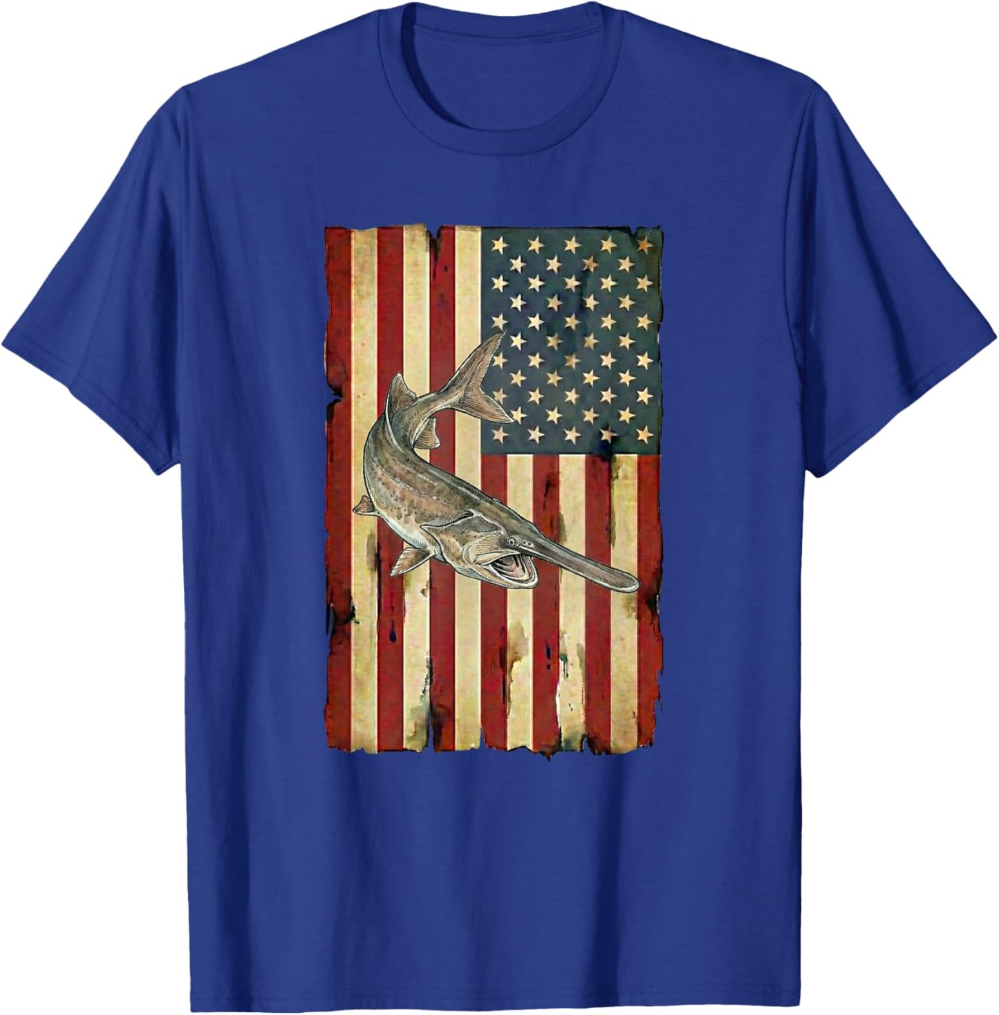 Paddlefish American Flag Patriotic Fishing USA Angler T-Shirt - T-Shirt | Royal