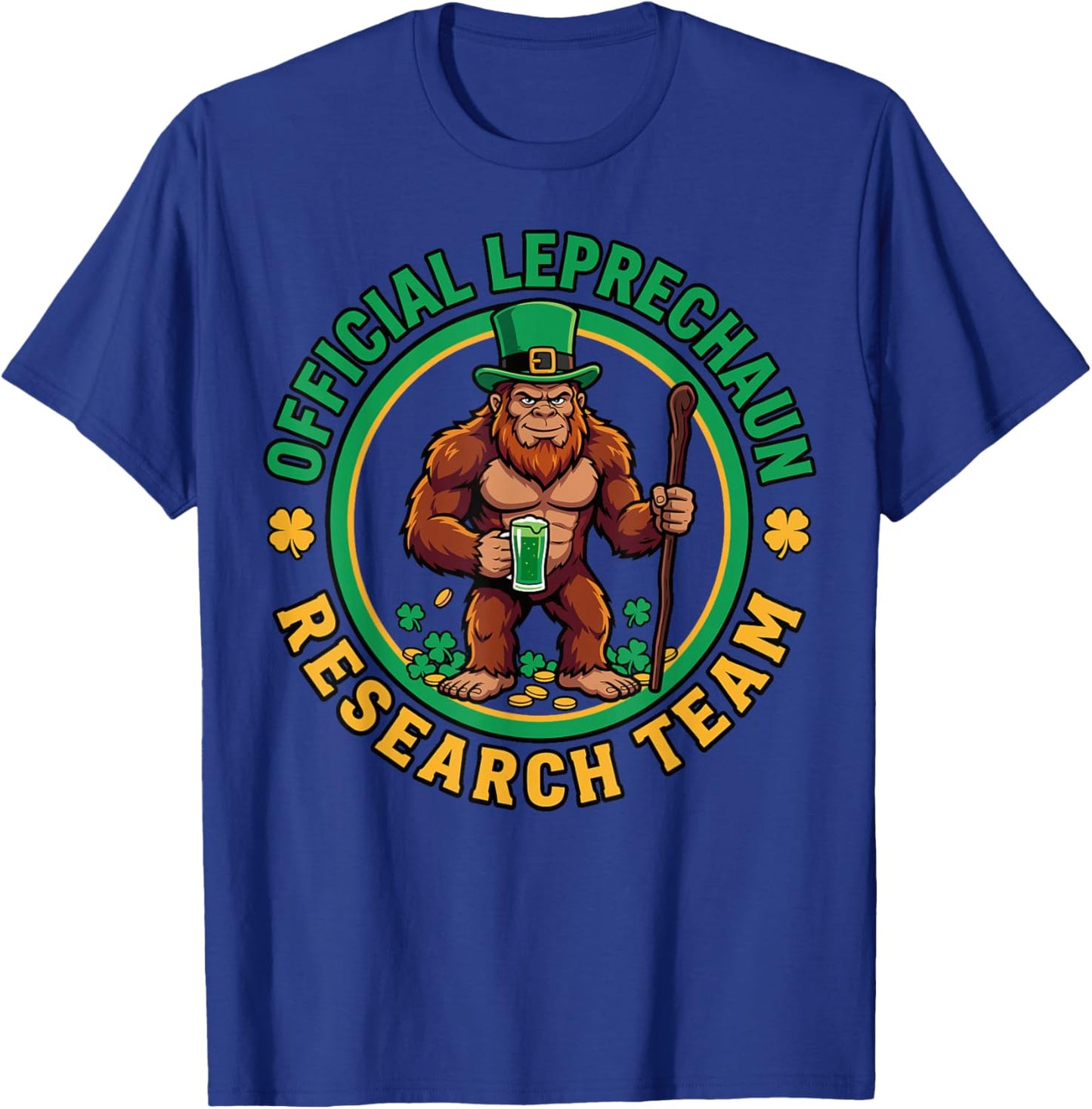 Official Leprechaun Research Team Bigfoot St Patricks Day T-Shirt - T-Shirt | Royal