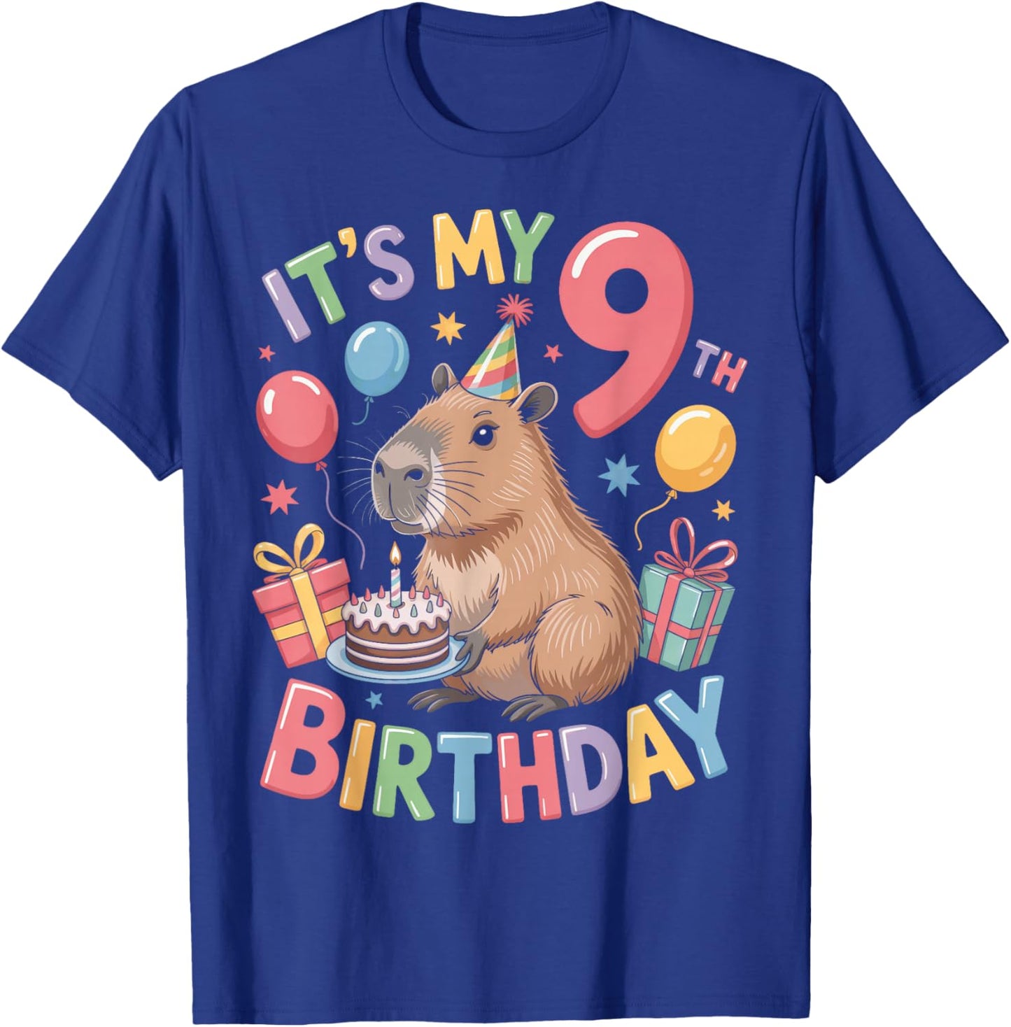 Adorable Capybara Animal It's My 9th Birthday Kids T-Shirt - T-Shirt | Royal