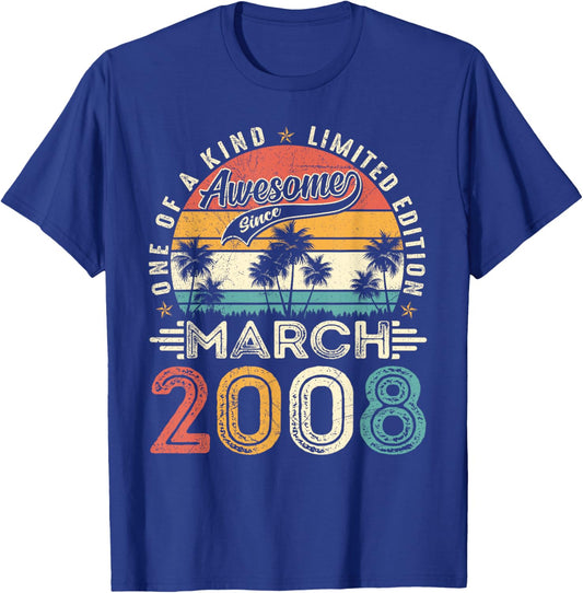 Awesome Since March 2008 Vintage Retro 18th Birthday Boy Men T-Shirt - T-Shirt | Royal