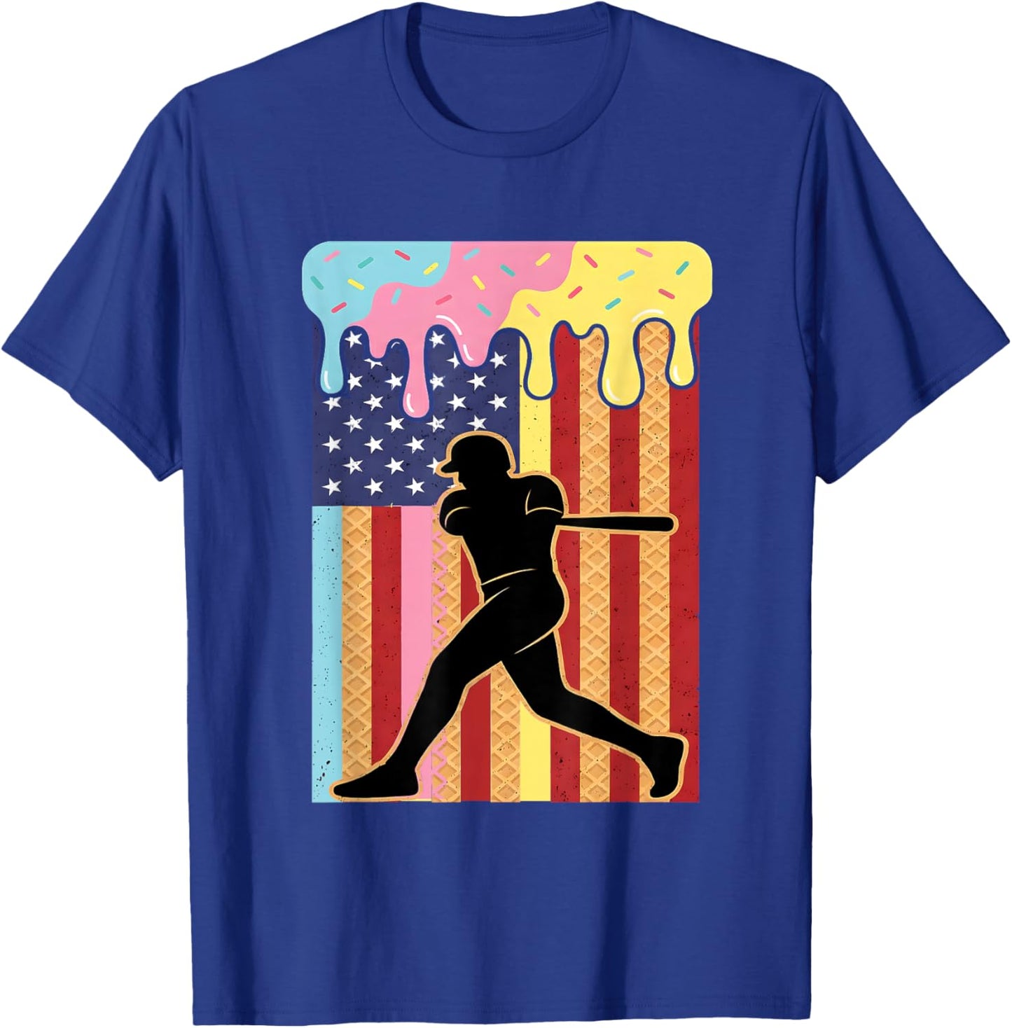 Retro Baseball Drip Boys Ice Cream Patriotic American Flag T-Shirt - T-Shirt | Royal