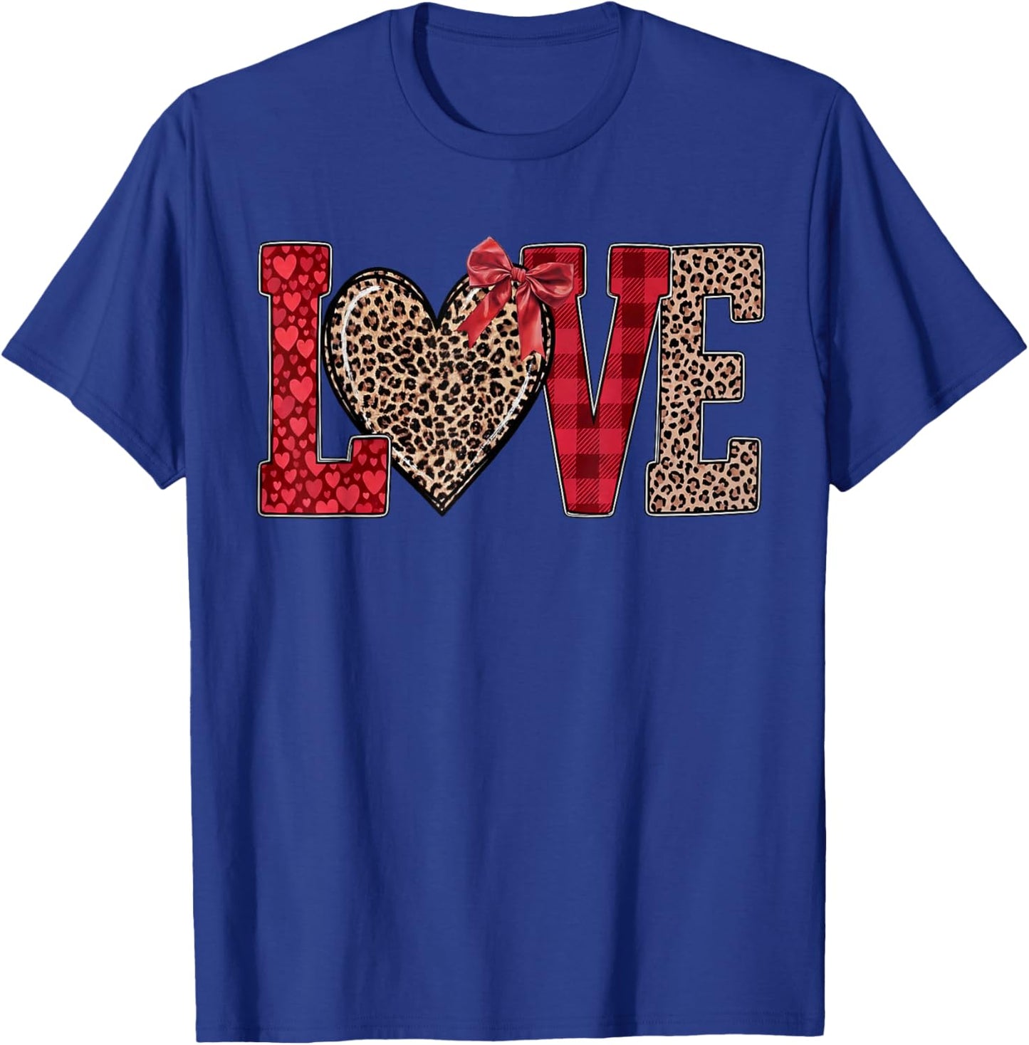 Valentines Day Hearts Leopard Coquette Bow Women Girls Boys T-Shirt - T-Shirt | Royal
