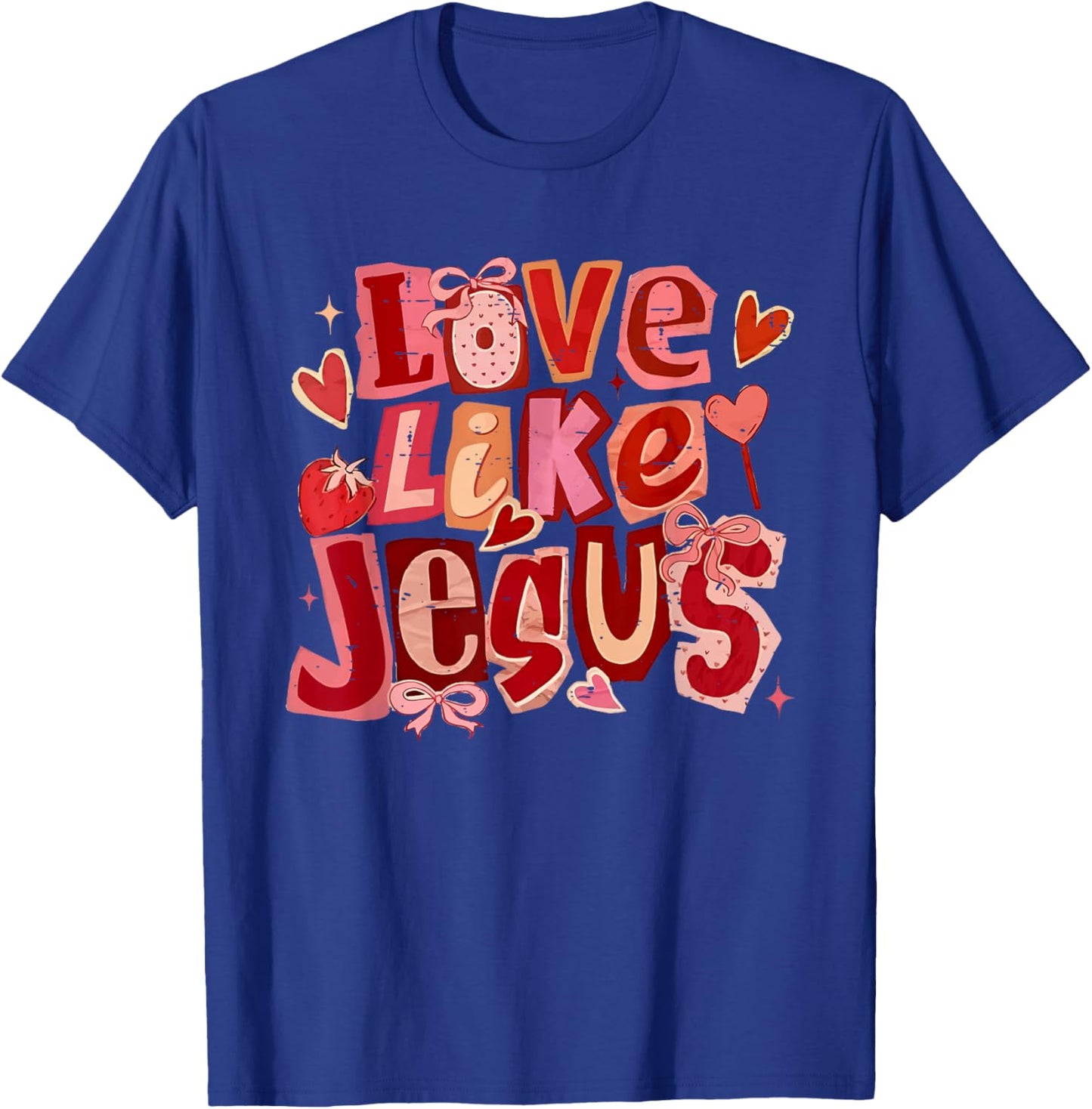 Vintage Love Like Jesus Coquette Bow Christian Valentine T-Shirt - T-Shirt | Royal