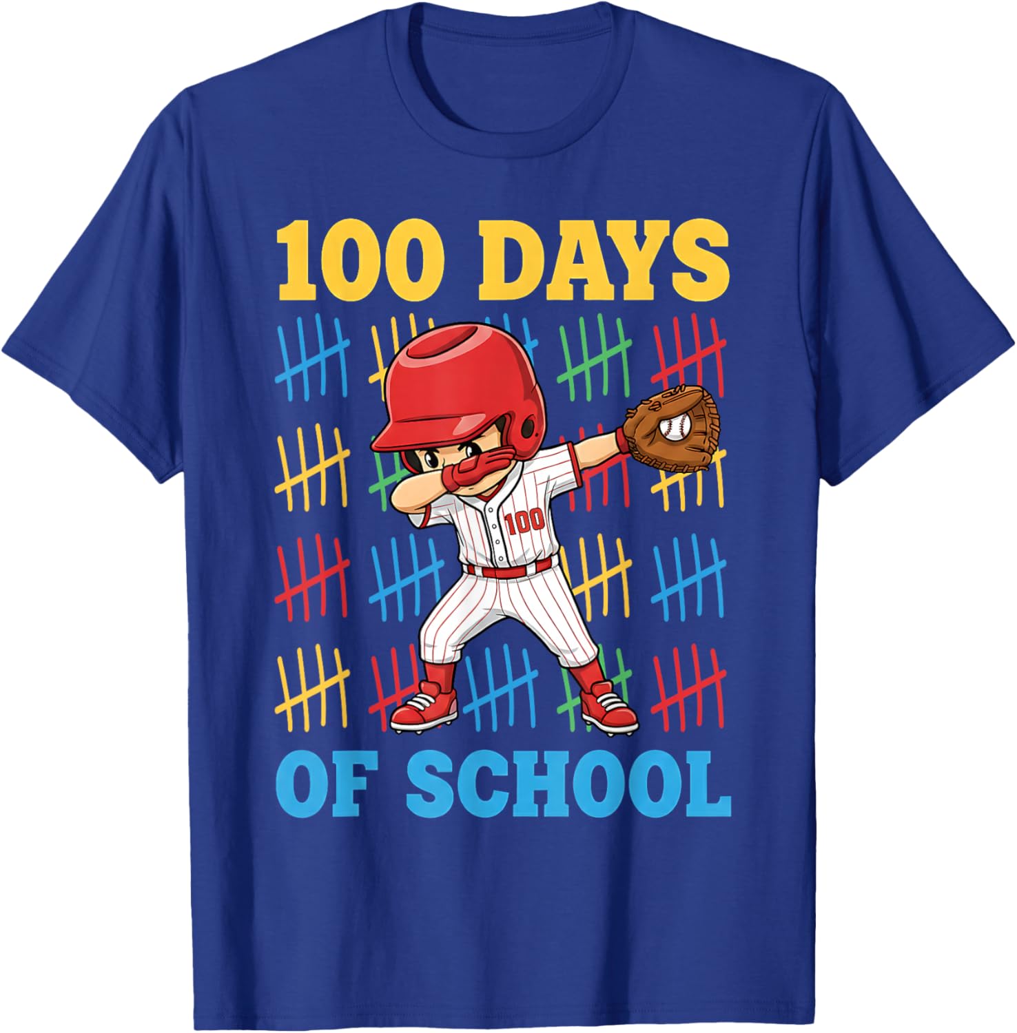 100 Days of School Baseball Bat 100th Day of School Boys T-Shirt - T-Shirt | Royal