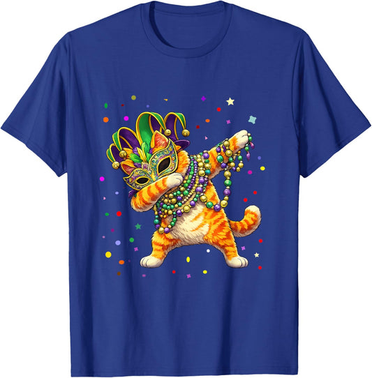 Cute Mardi Gras Cat Dabbing Costume Carnival T-Shirt - T-Shirt | Royal