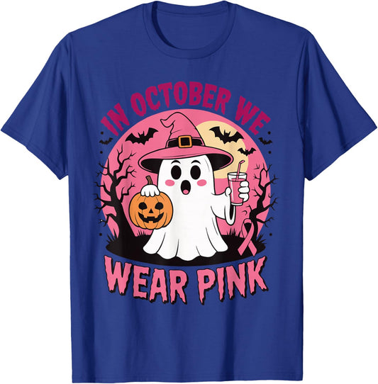 Breast Cancer in October We Wear Pink Ghost T-Shirt - T-Shirt | Royal