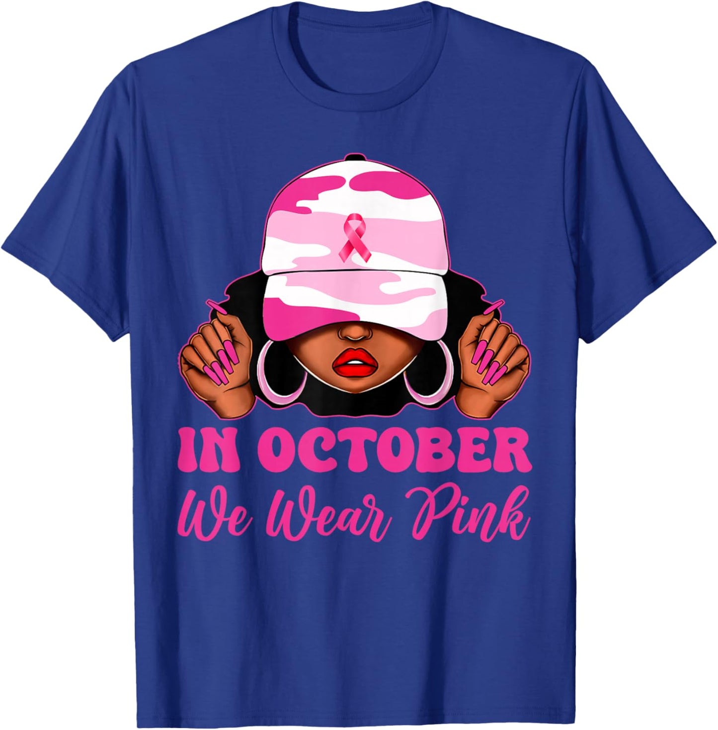in October We Wear Pink Black Women Camo Breast Cancer T-Shirt - T-Shirt | Royal
