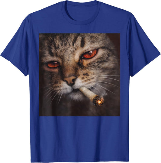 Funny Smoking Cat Stoner Weed Lover Marijuana Cannabis 420 T-Shirt - T-Shirt | Royal