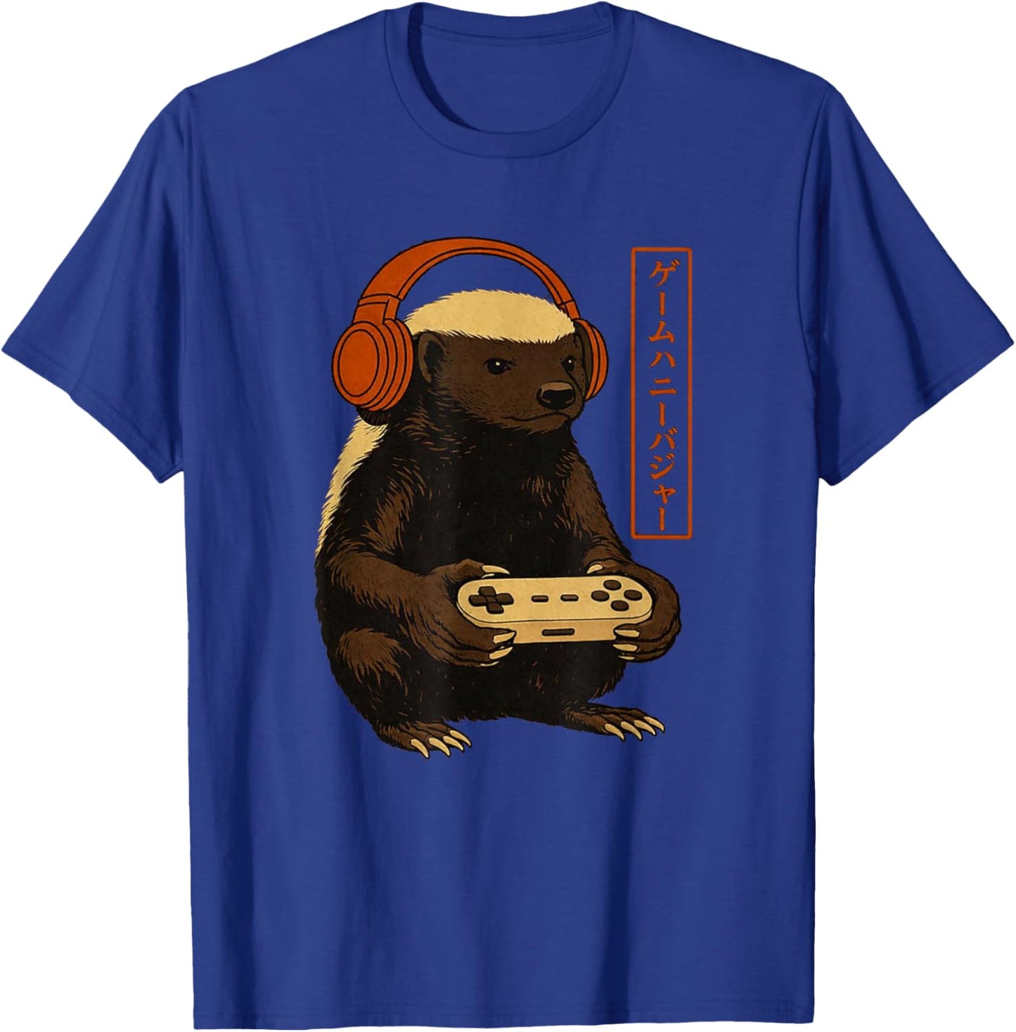 Japanese Gamer Honey Badger Art Men Women Boys Funny Vintage T-Shirt - T-Shirt | Royal
