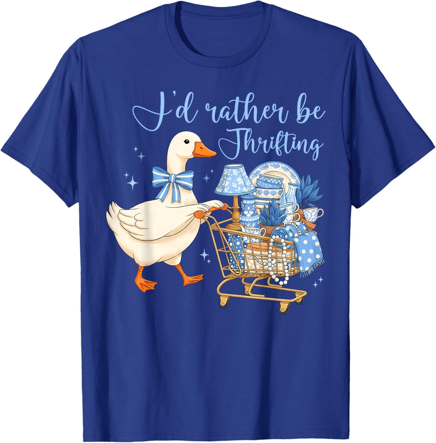 Funny I’d Rather Be Thrifting Cute Silly Goose Duck Coquette T-Shirt - T-Shirt | Royal