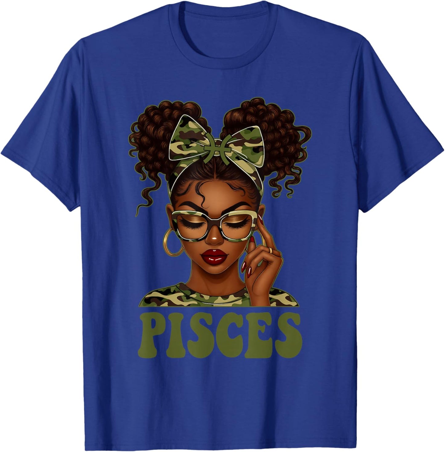 Pisces Queen Black Girl Camouflage Bow It's My Birthday T-Shirt - T-Shirt | Royal
