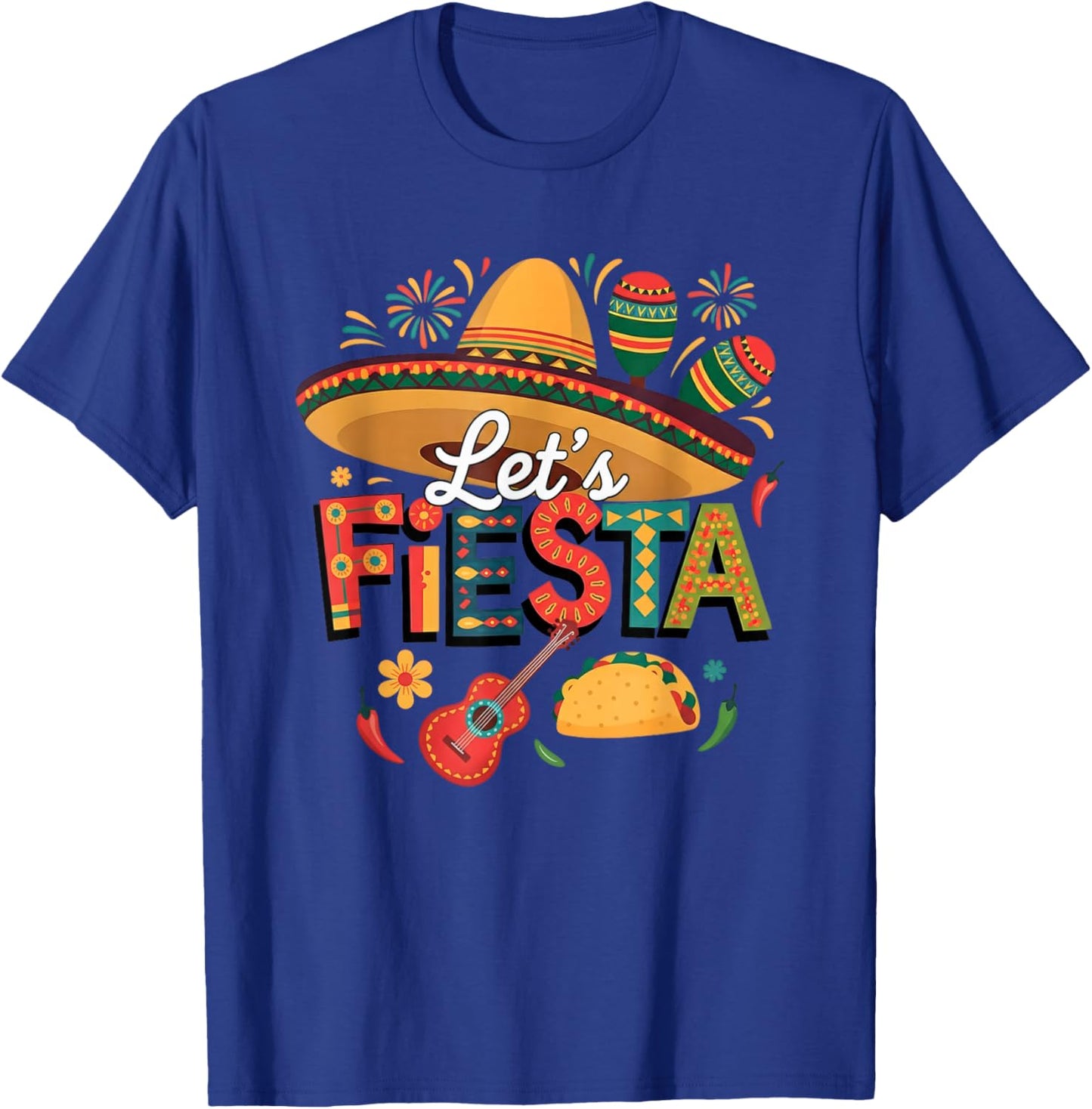Vibrant Let's Fiesta Mexican Celebration Cinco De Mayo Art T-Shirt - T-Shirt | Royal