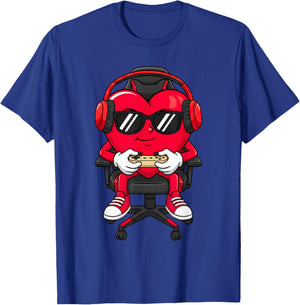 Valentines Day Heart Gamer Video Gaming Boys Men Kids T-Shirt - T-Shirt | Royal