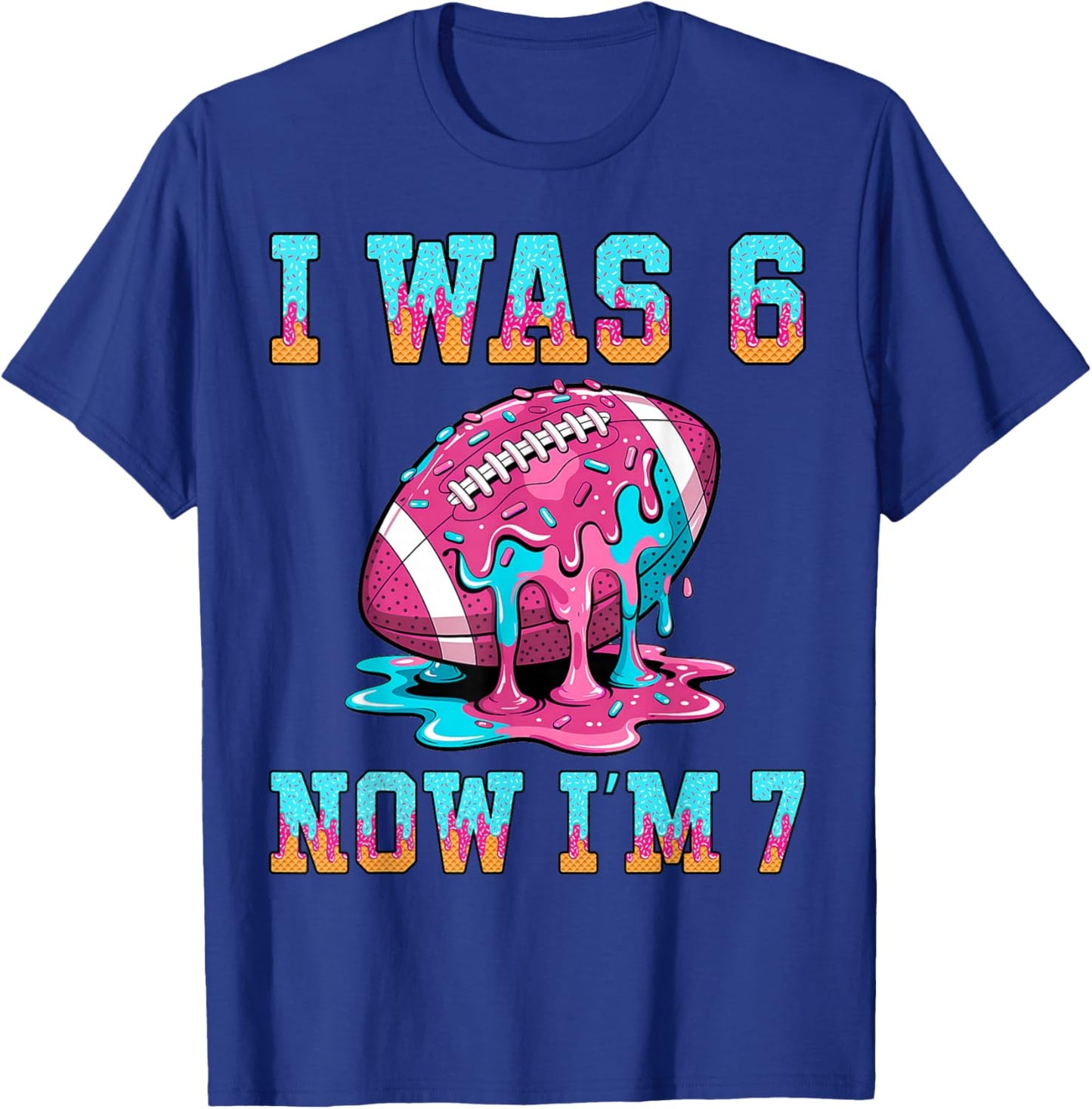 I was 6 Now I'm 7 Football Boys 7th Birthday Theme Kids T-Shirt - T-Shirt | Royal