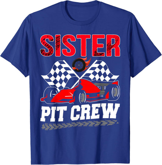 Sister Pit Crew Racing Family Race Car Birthday Boy T-Shirt - T-Shirt | Royal