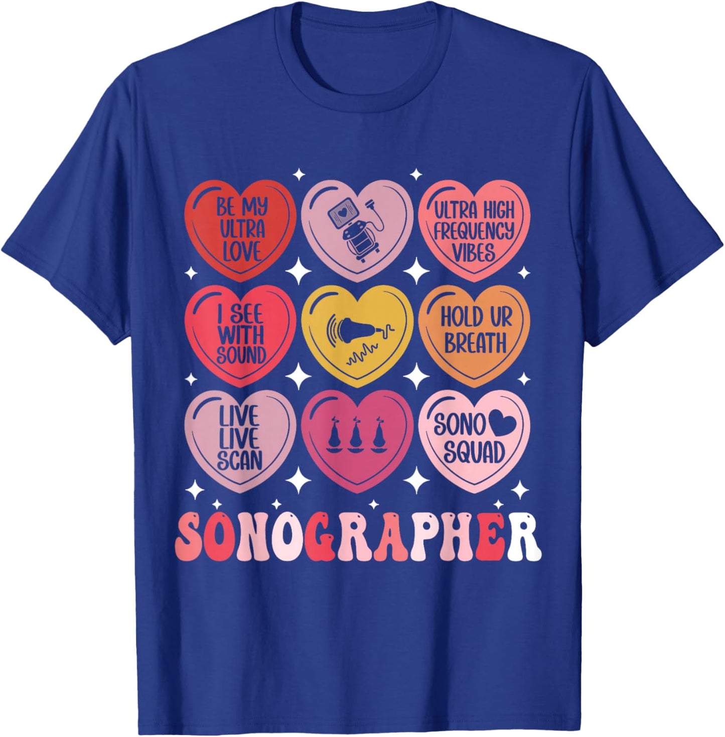 Sonographer Valentine's Day Ultrasound Tech Heart Sonography T-Shirt - T-Shirt | Royal