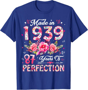 87 Year Old Made in 1939 Floral 87th Birthday Women T-Shirt - T-Shirt | Royal