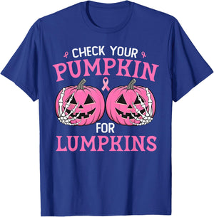 Check Your Pumpkins for Lumpkins Halloween Breast Cancer T-Shirt - T-Shirt | Royal