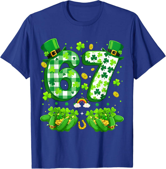 Funny Six Seven 67 Meme Shamrocks St Patrick's Day 6-7 Kids T-Shirt - T-Shirt | Royal