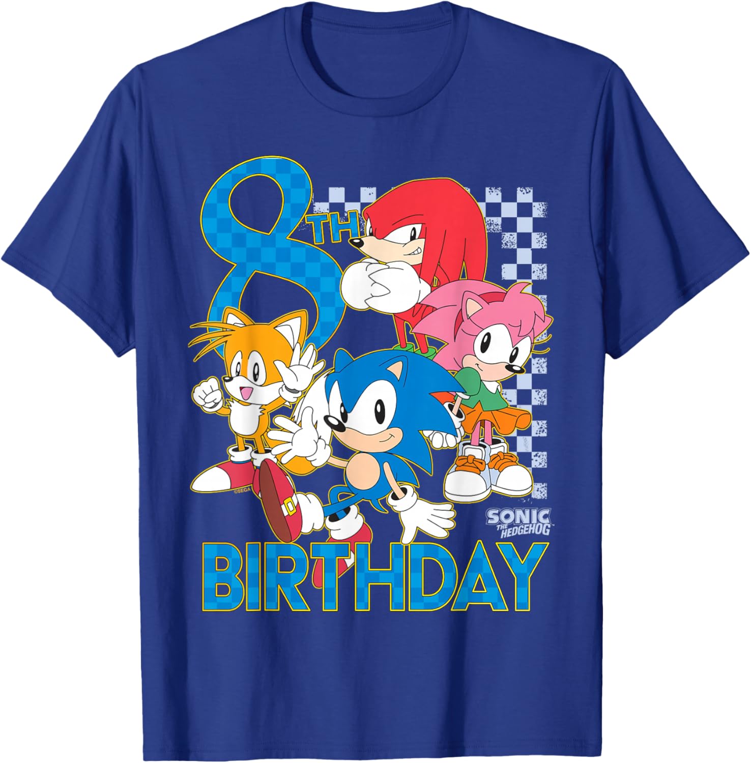 Sonic The Hedgehog 8th Birthday Classic Art Sonic & Friends T-Shirt - T-Shirt | Royal