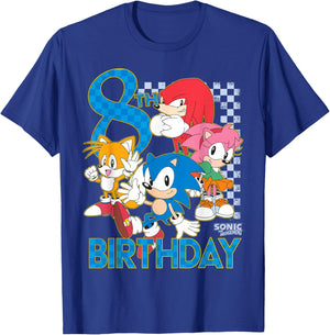 Sonic The Hedgehog 8th Birthday Classic Art Sonic & Friends T-Shirt - T-Shirt | Royal