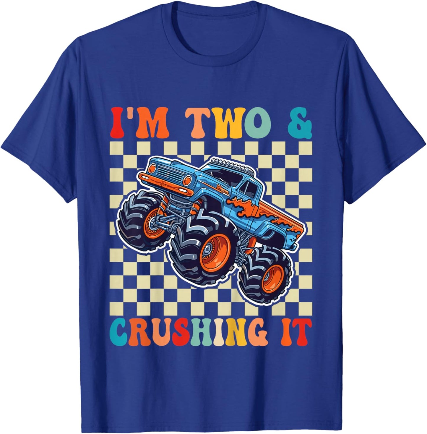 Birthday Monster Truck 2 Year Old Boys 2nd Birthday Party T-Shirt - T-Shirt | Royal