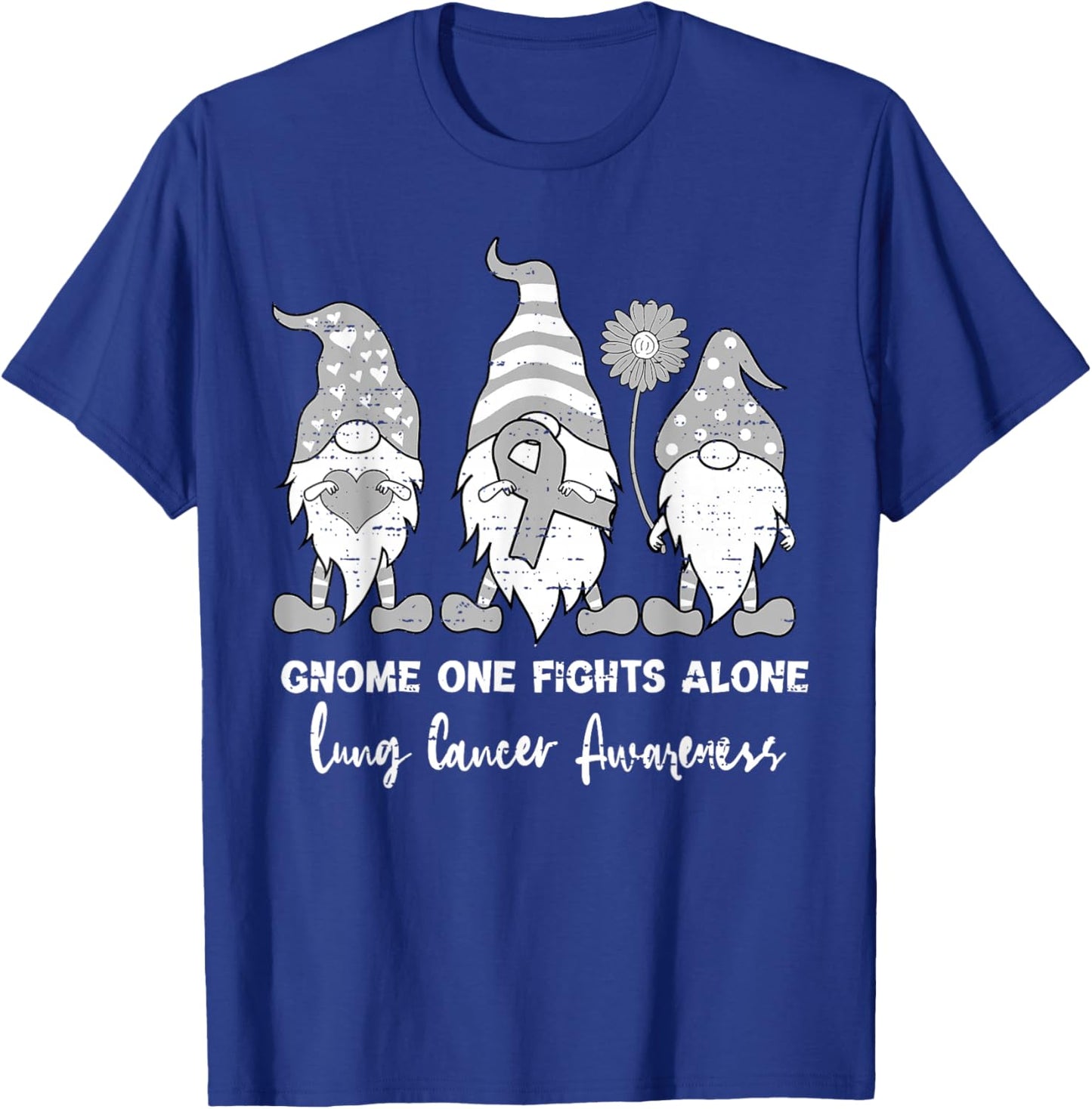 Lung Cancer Awareness Gnome White Ribbon Support Boys Girls T-Shirt - T-Shirt | Royal