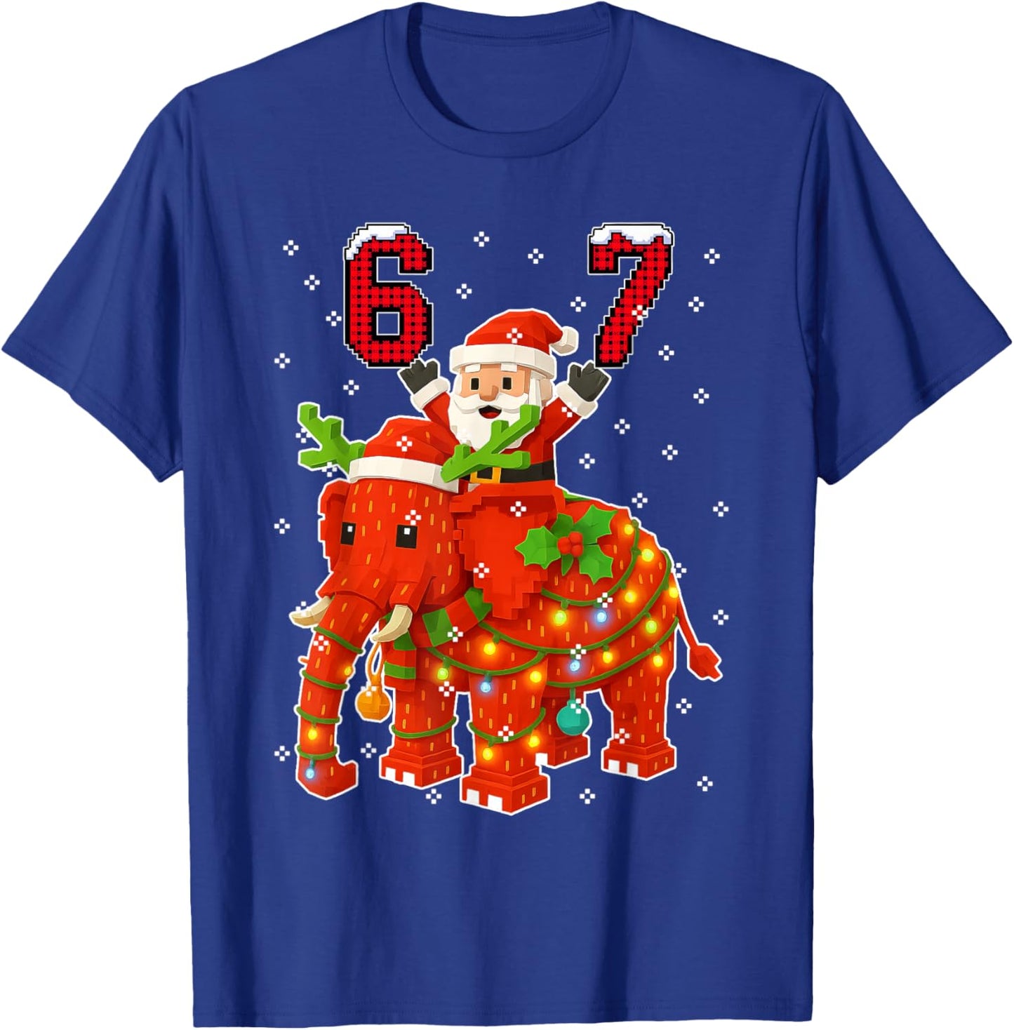 Funny 67 Meme Xmas Santa Riding Strawberry Elephant Brainrot T-Shirt - T-Shirt | Royal