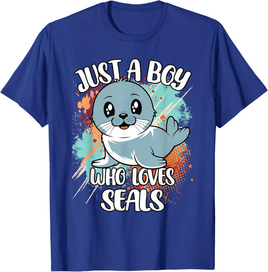 Just A Boy Who Loves Seals Funny Retro Animal Boys Kids T-Shirt - T-Shirt | Royal