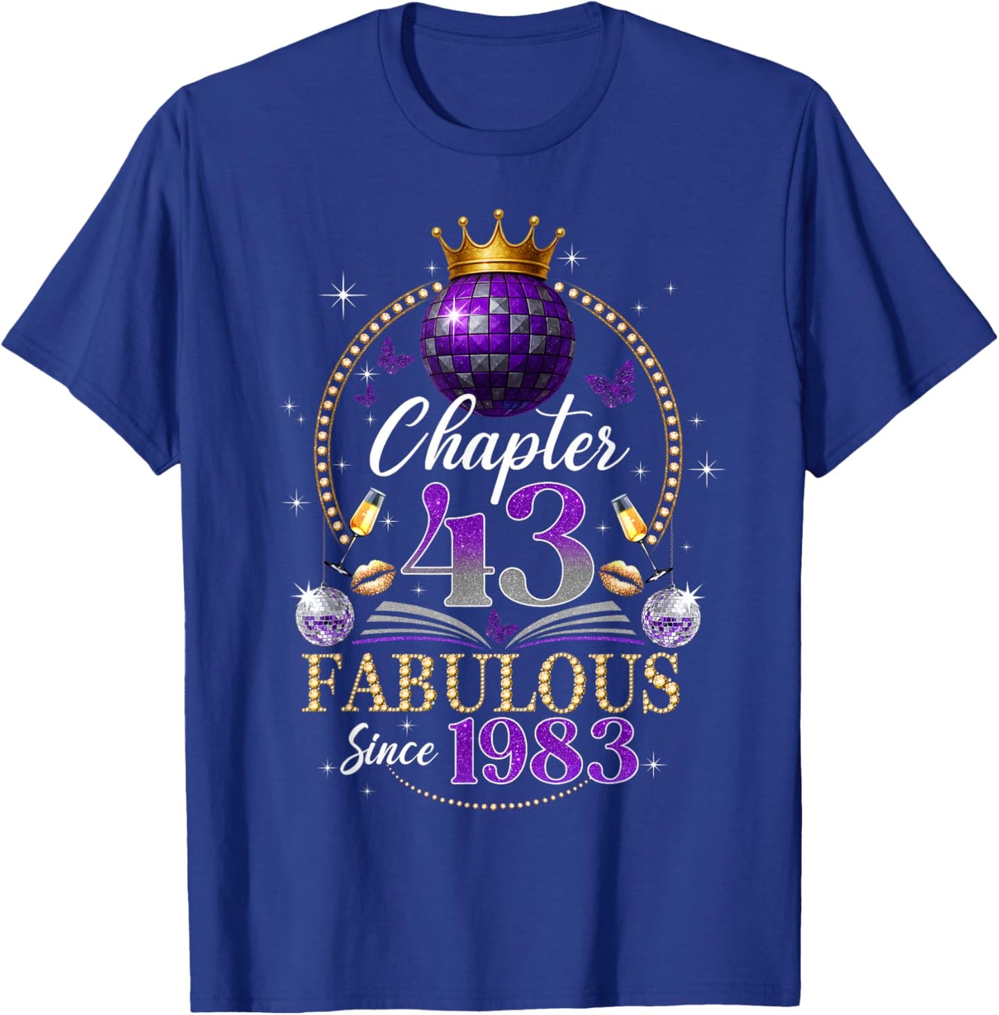 Chapter 43 Since 1983 Purple Disco Ball 43rd Birthday Women T-Shirt - T-Shirt | Royal