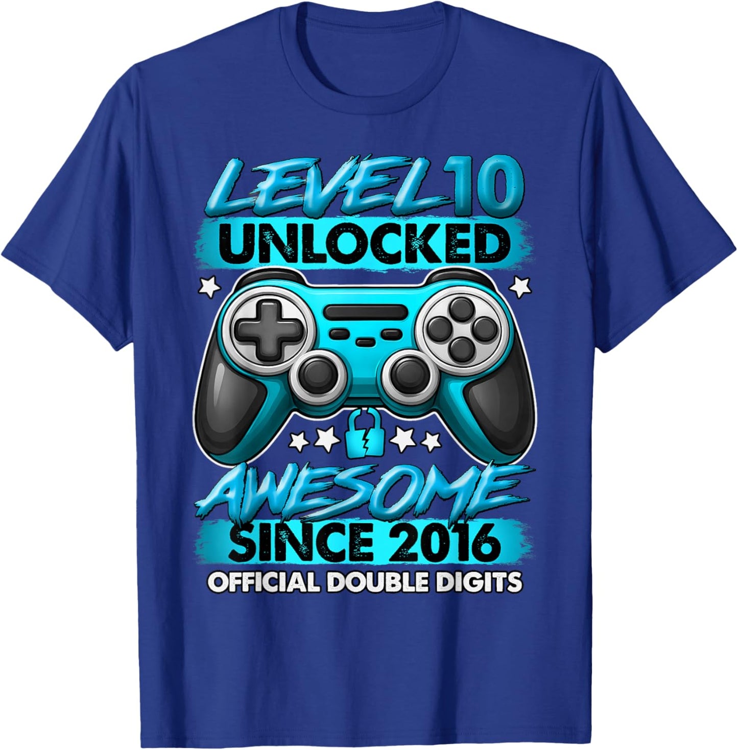Official Double Digits Level 10 Unlocked 10th Birthday Boy T-Shirt - T-Shirt | Royal