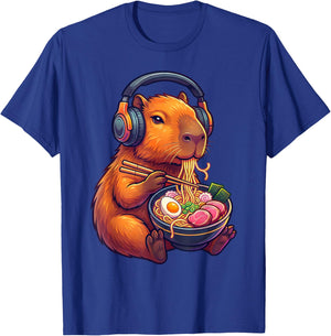 Funny Capybara Eating Ramen Noodles Japanese Men Women Kids T-Shirt - T-Shirt | Royal