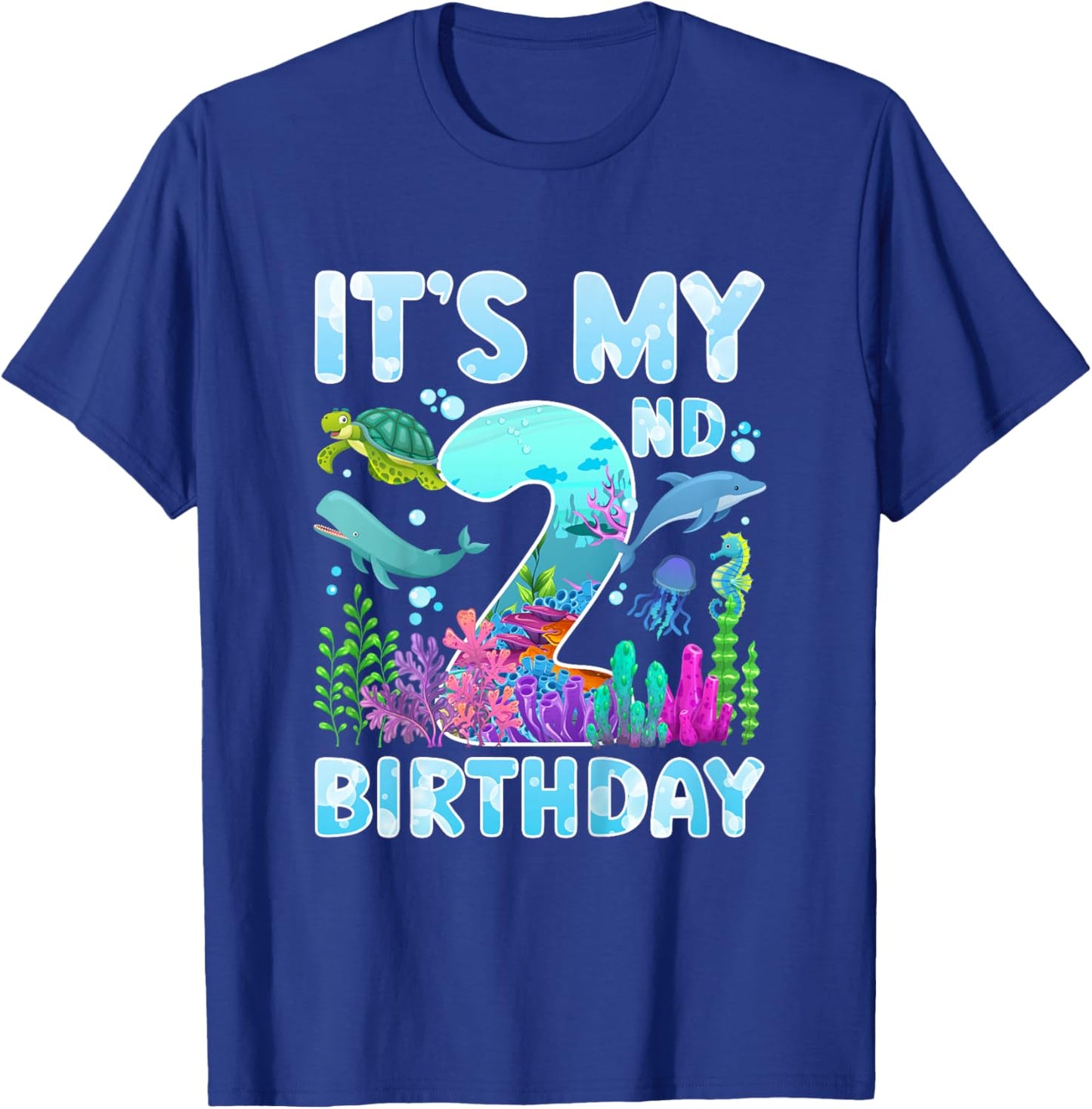 2nd Ocean Birthday Party Two Year Old Sea Animals T-Shirt - T-Shirt | Royal