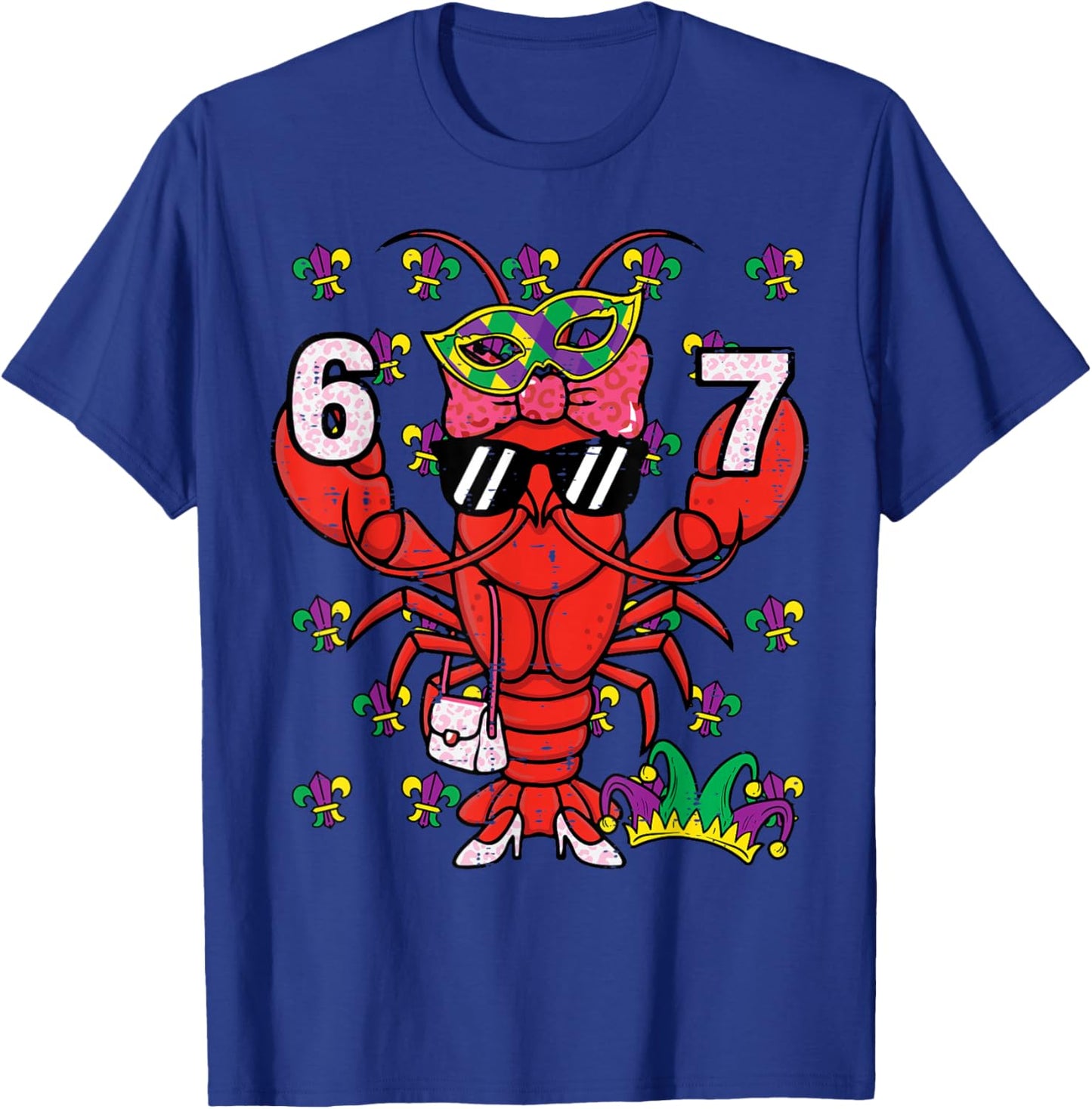 67 Crawfish 6 7 Mardi Gras Meme Kids Girls Women Teacher T-Shirt - T-Shirt | Royal