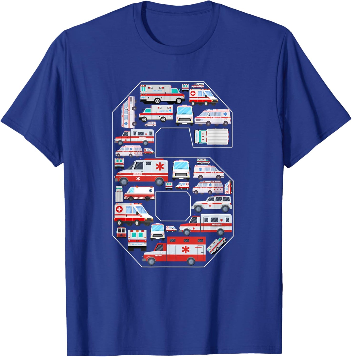 6 Years Old Kids 6th Birthday Ambulance Themed Party T-Shirt - T-Shirt | Royal