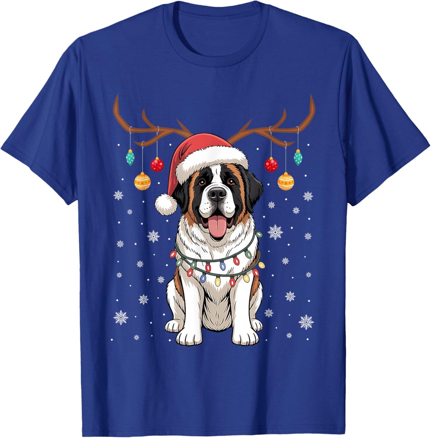 Saint Bernard Dog Christmas Balls Santa Reindeer Xmas T-Shirt - T-Shirt | Royal