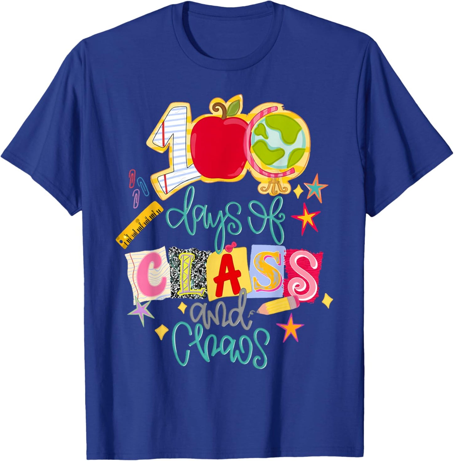 Funny 100 Days of Class and Chaos Teacher 100 Days of School T-Shirt - T-Shirt | Royal