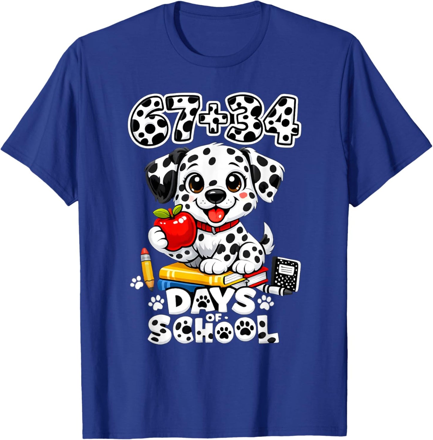 67+34 Days School 101 Days Cute Dog Teacher Kids T-Shirt - T-Shirt | Royal