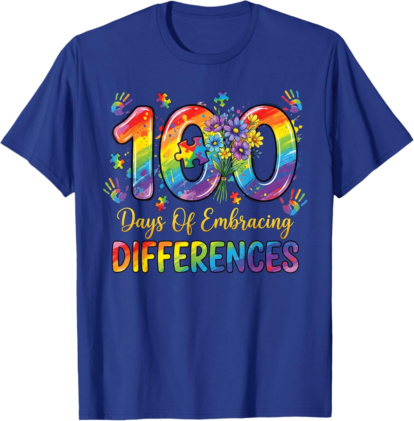 100 Days of School Teacher Autism Awareness 100th Day T-Shirt - T-Shirt | Royal