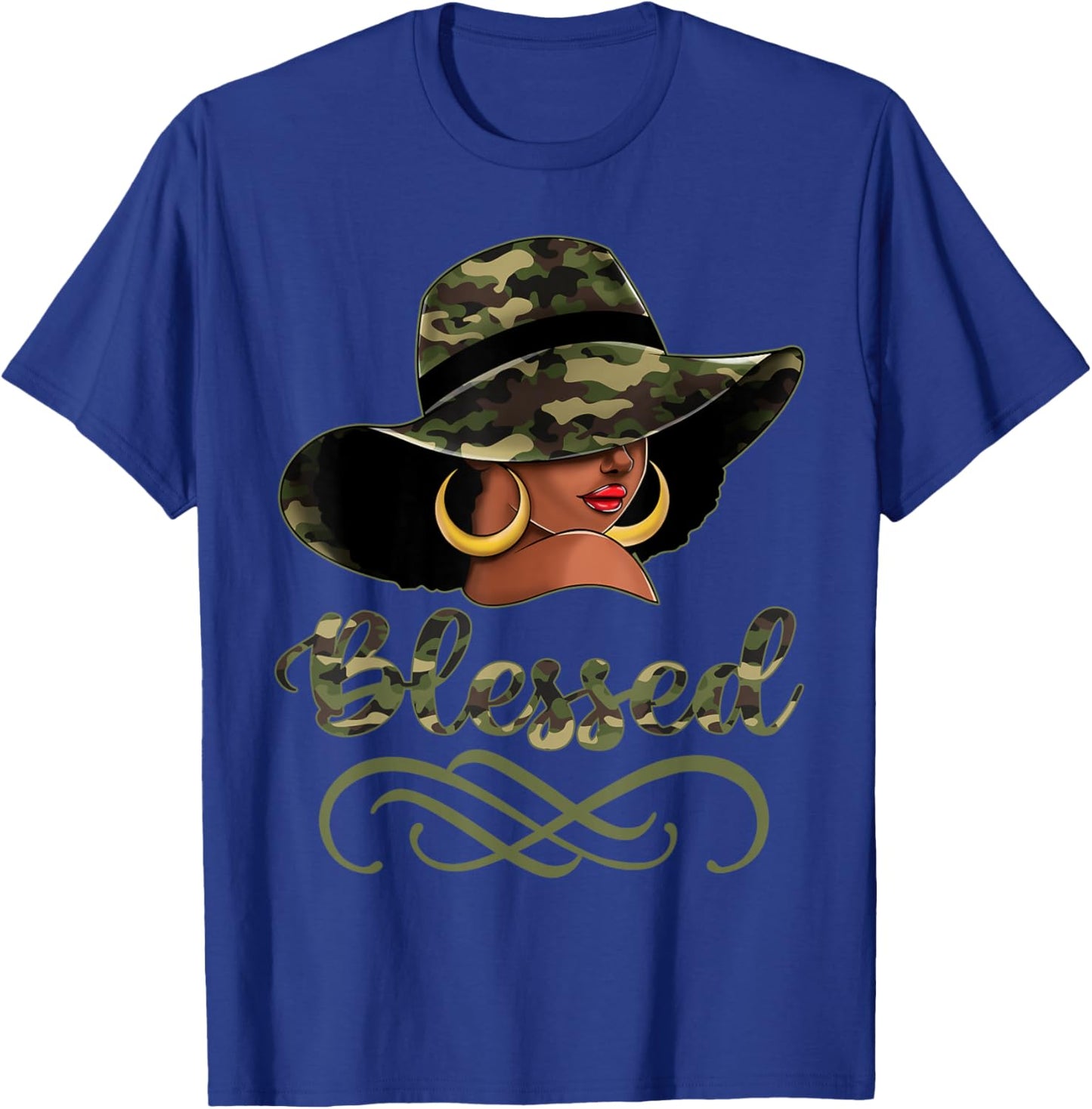 Blessed African American Black Woman Camo Hat Christian T-Shirt - T-Shirt | Royal