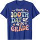Happy 100th Day of 4th Grade Hearts Flowers Teacher Kids T-Shirt - T-Shirt | Royal
