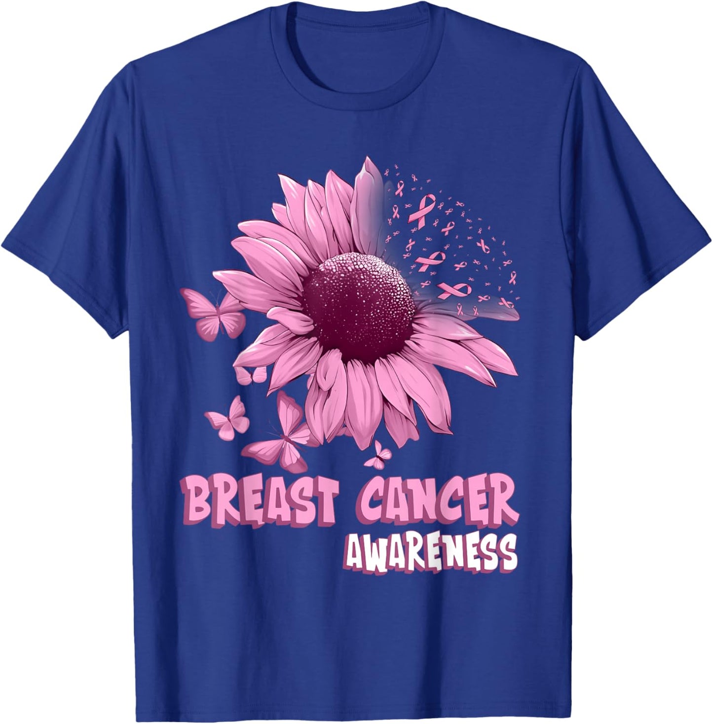 Pink Sunflower Breast Cancer Awareness Ribbon in October T-Shirt - T-Shirt | Royal