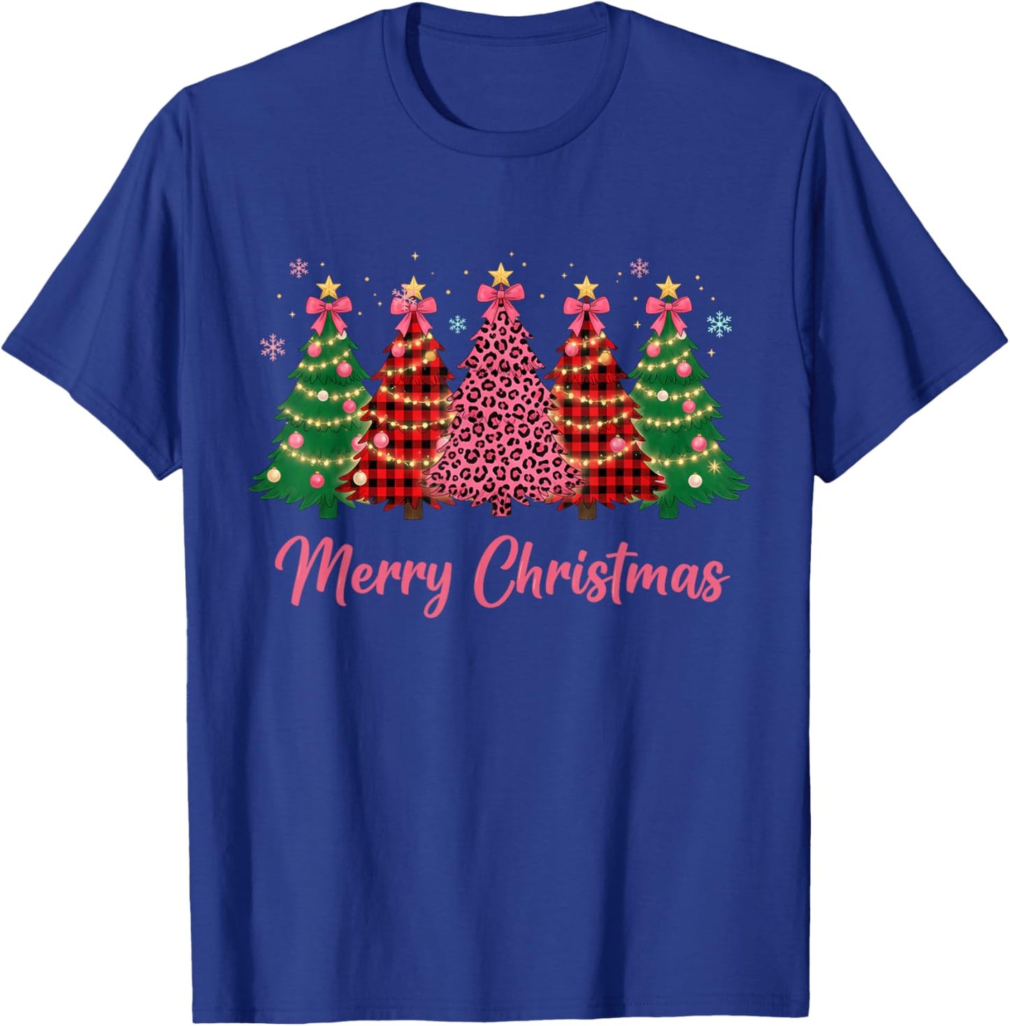 Leopard Pink Buffalo Plaid Christmas Tree Women Girl T-Shirt - T-Shirt | Royal