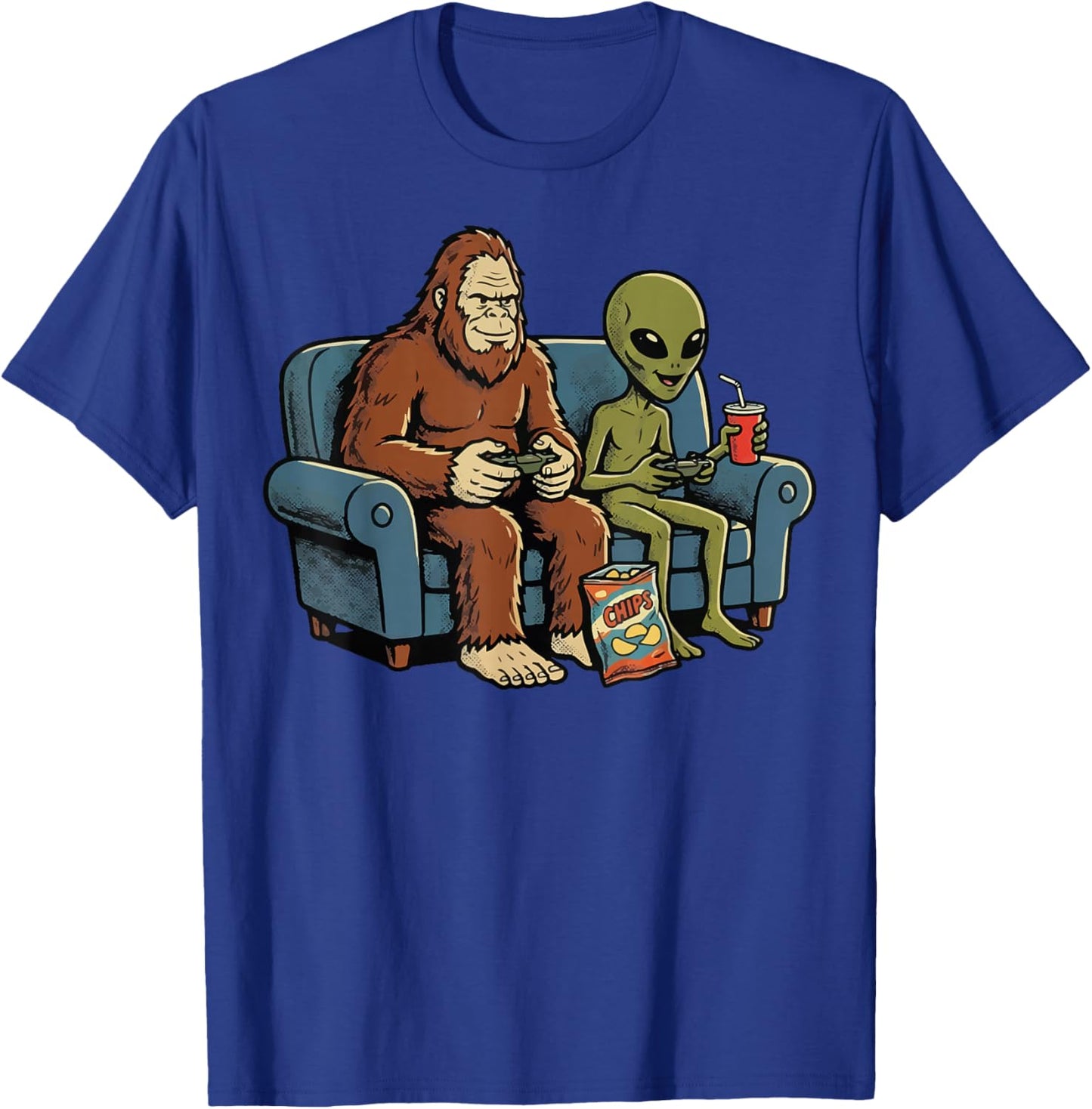 Bigfoot Alien Gaming Sofa Gamer T-Shirt - T-Shirt | Royal