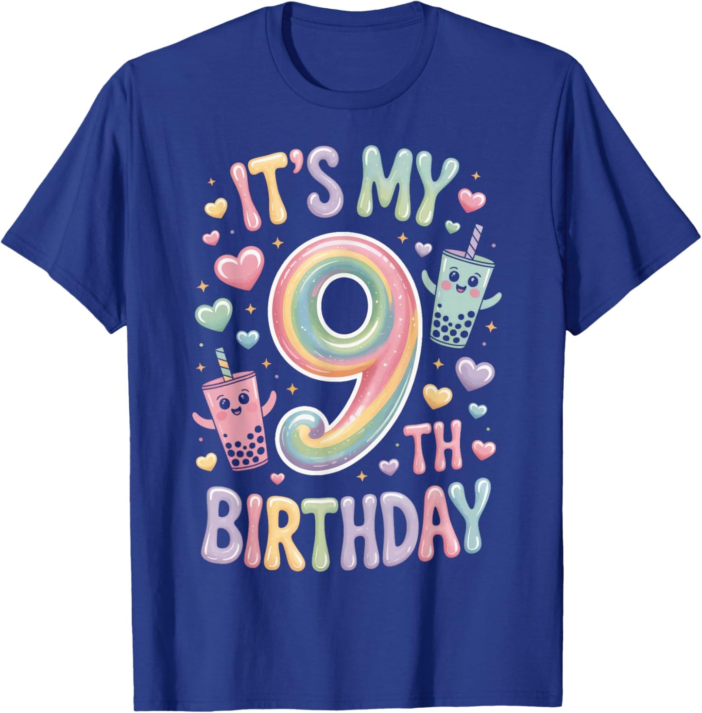 Its My 9th Birthday Boba Tea Lovers 9 Year Old Party T-Shirt - T-Shirt | Royal