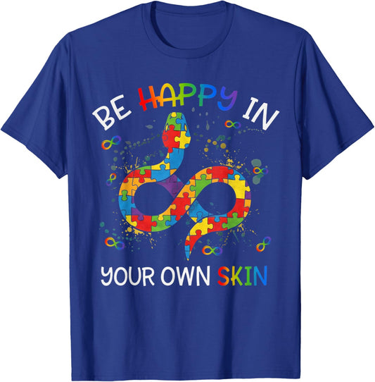Autism Awareness Be Happy in Your Own Skin Rainbow Snake T-Shirt - T-Shirt | Royal