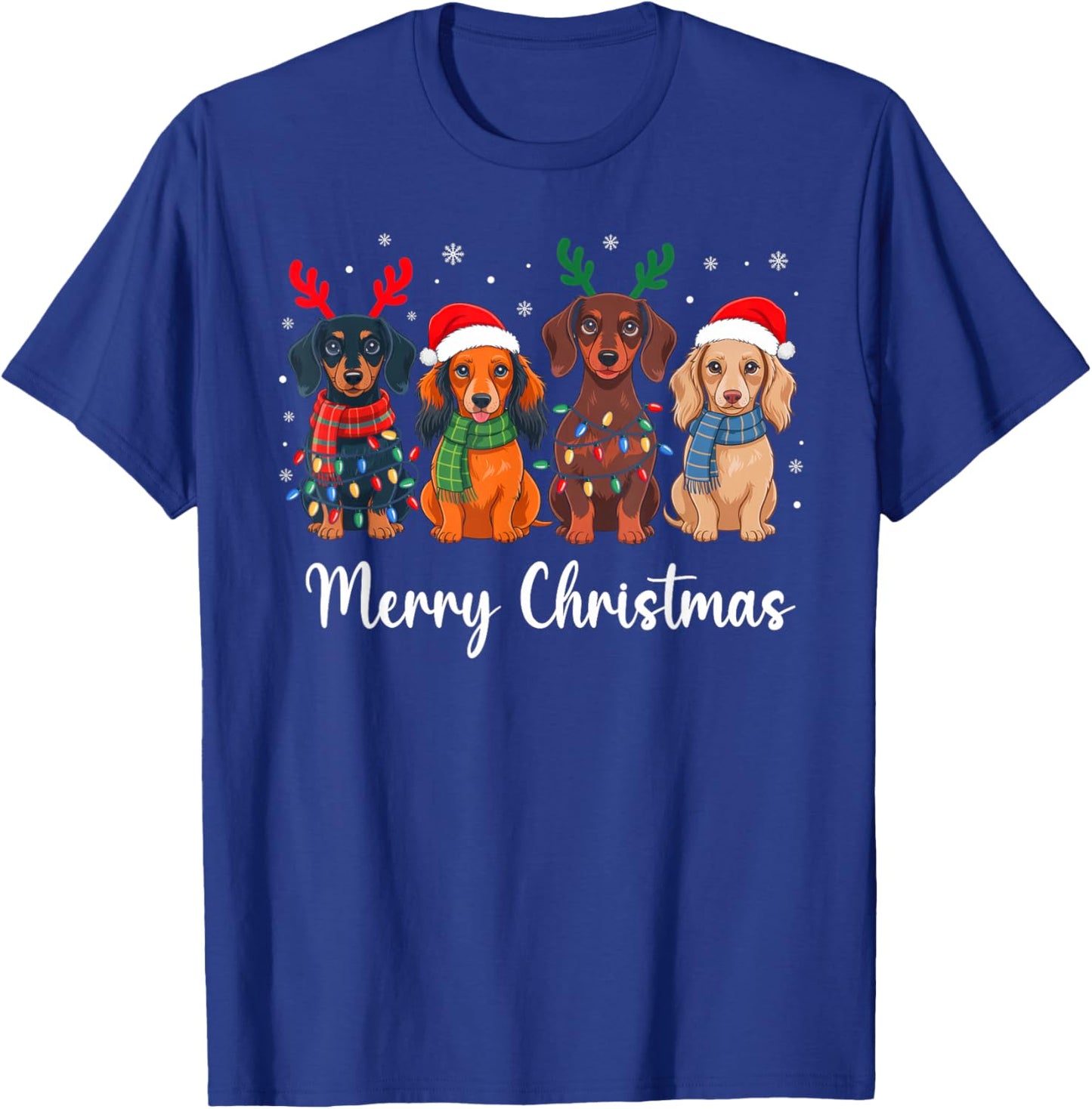 Merry Christmas Lights Dachshund Dog Santa Hat Xmas Pajamas T-Shirt - T-Shirt | Royal
