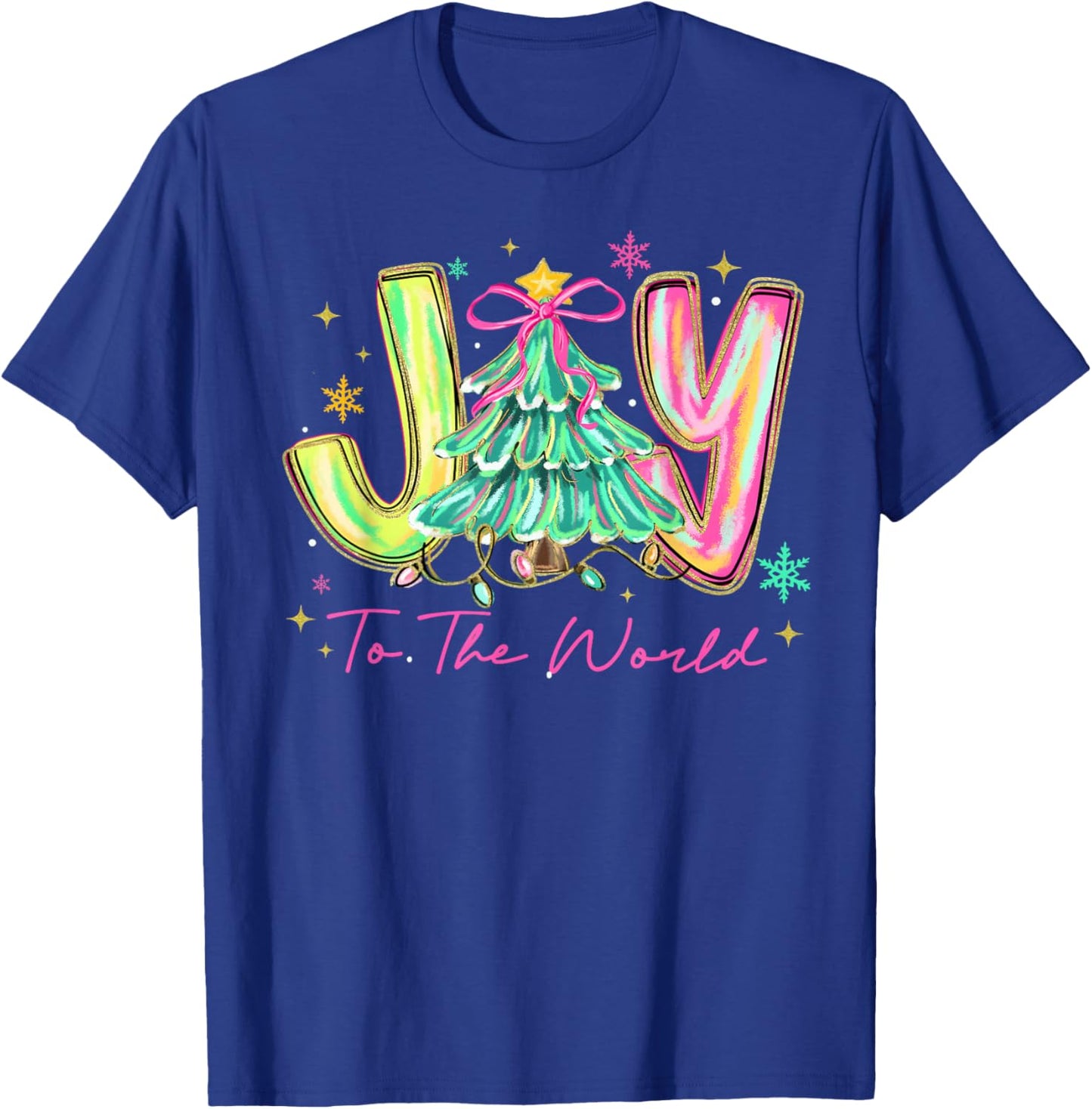 Joy to The World Merry Christmas Tree Coquette Bow Girly T-Shirt - T-Shirt | Royal